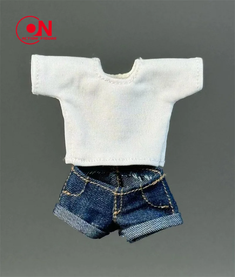 1/12 White T-shirt Black/Blue Trend Denim Shorts Clothes Model Fit 6'' OB BJD Female Soldier Action Figure Body Dolls