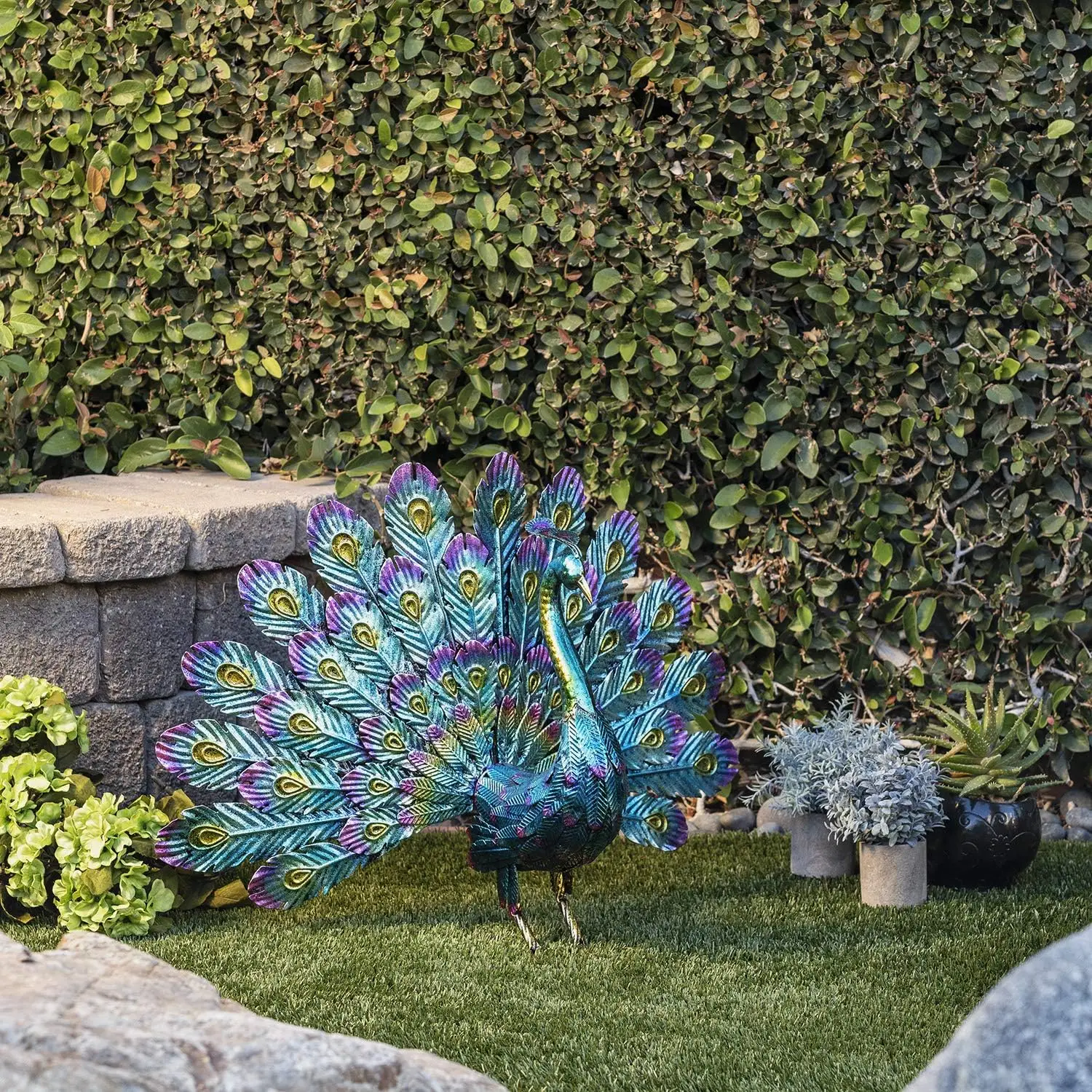 Multicolor Metal Peacock Garden Sculpture 23 Inch