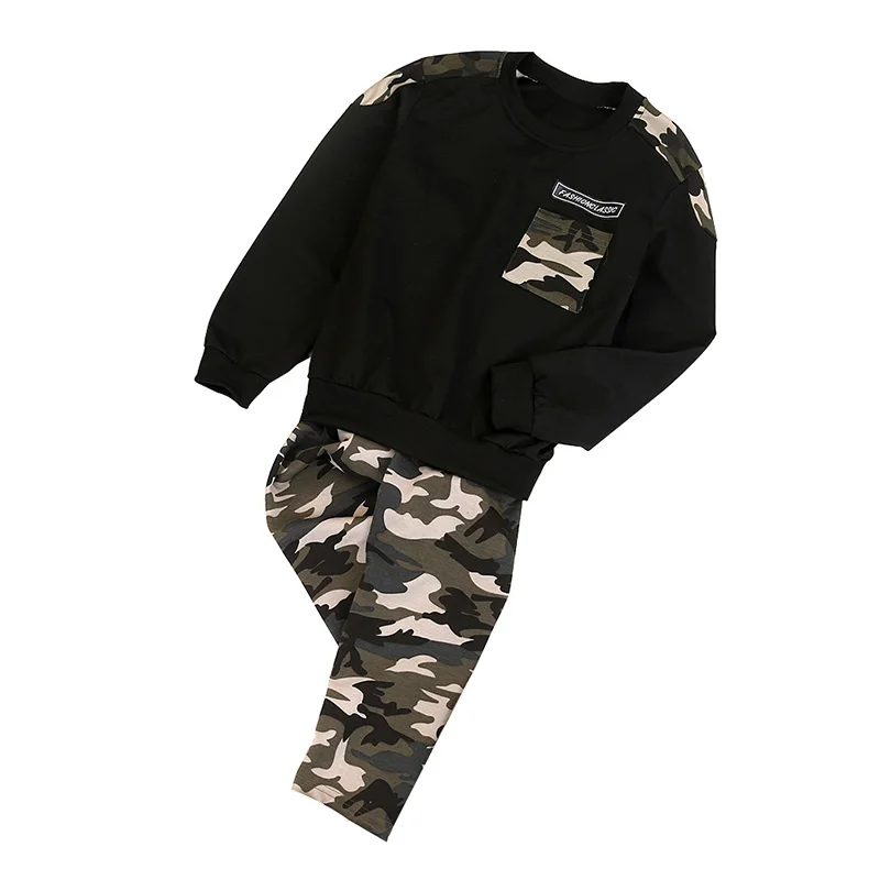 Autumn Kids Baby Boy Cotton Long Sleeve T-shirt Tops Trousers Outfits Set Camouflage Pattern Casual Clotjing Suit