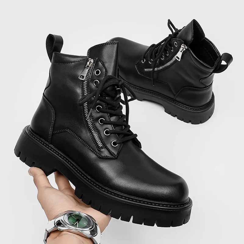 men fashion punk rock platform boots black designer shoes cowboy natural leather ankle boot spring autumn trend motorcycle botas