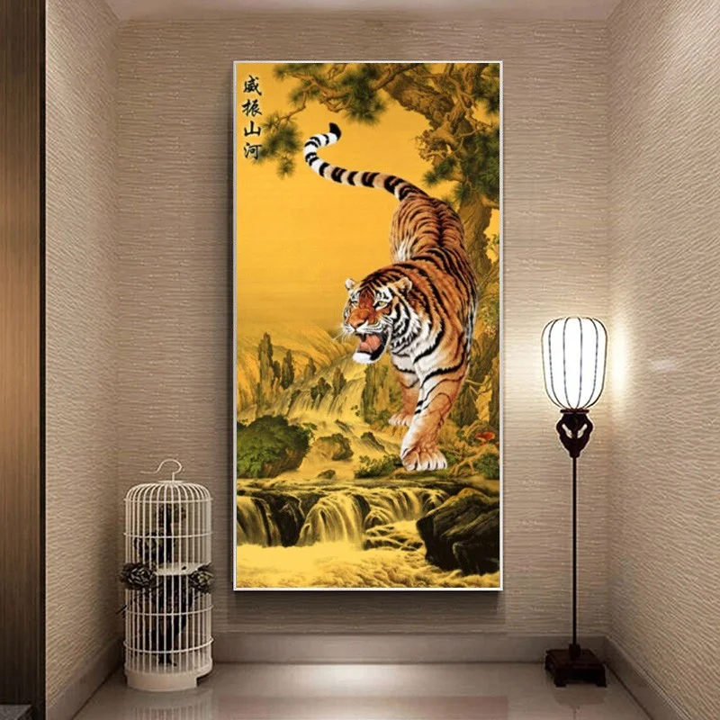 

DIY full Diamond Embroidery,Round Diamond Tiger Downhill Animal Tiger Living room decoration rhinestone Diamond painting