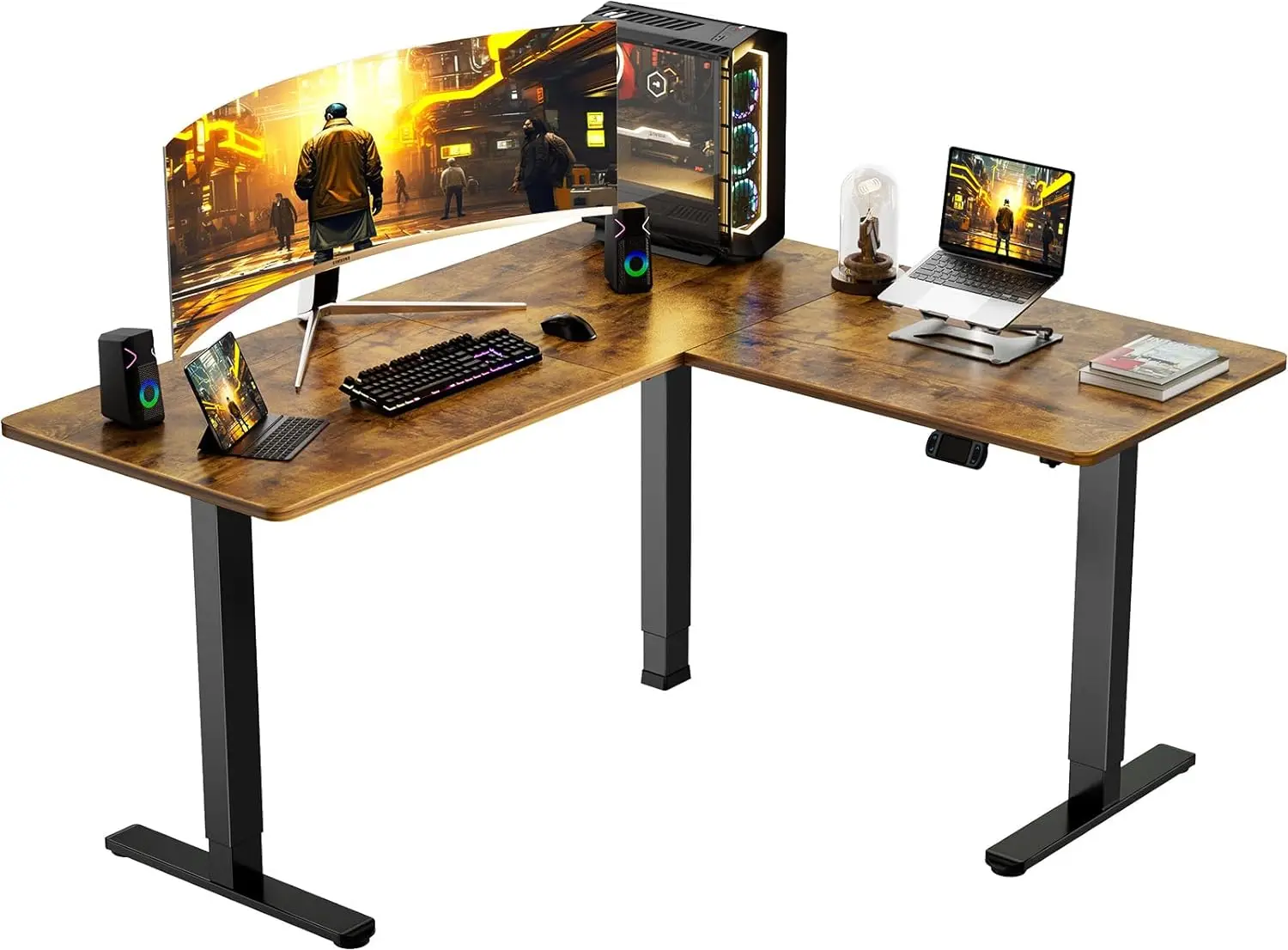 

ErGear L-Shaped Electric Standing Desk, 63 inches Double Motor Height Adjustable Sit Stand up Corner Desk,