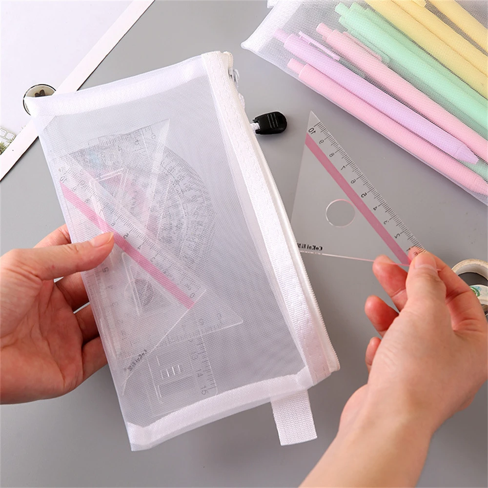 Transparente Zipper File Bag para Estudantes, Student Pen Bag, Assunto Bag, Puzzle Storage, Nylon Mesh, Test Paper Information, Office Bag, A4, A5, A6