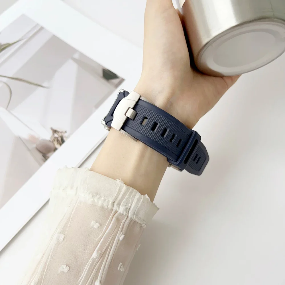 Silicone Metal Strap For Apple Watch Ultra 3 49mm 46 45 44 42mm Soft Rubber Strap For Iwatch Series 11 10 987654 se Men Bracelet