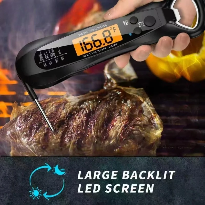 Instant Read Meat Thermometer for Cooking Fast & Precise Digital Food Thermometer with Backlight, Magnet, Calibration, Kitchen