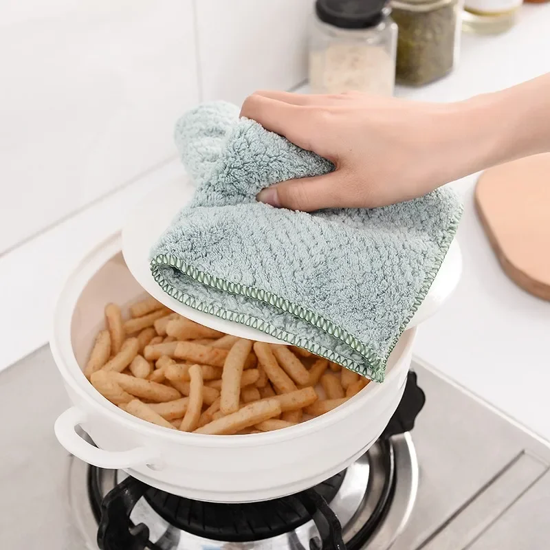 1pc Kitchen Dish Towels 25x25cm Microfiber Coral Velvet Cleaning Cloth for Household Cleaning Dishwashing Kitchen Accessories