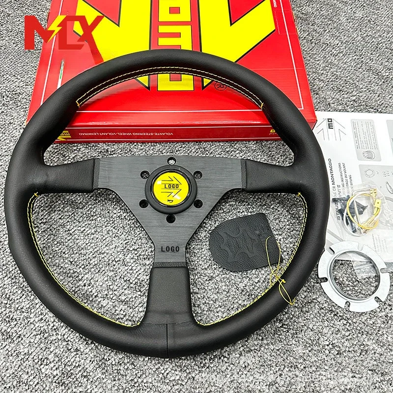 Car Modification Competition 14 Inch Genuine Leather V1 Model with A Hole Spacing of 70mm Universal Steering Wheel