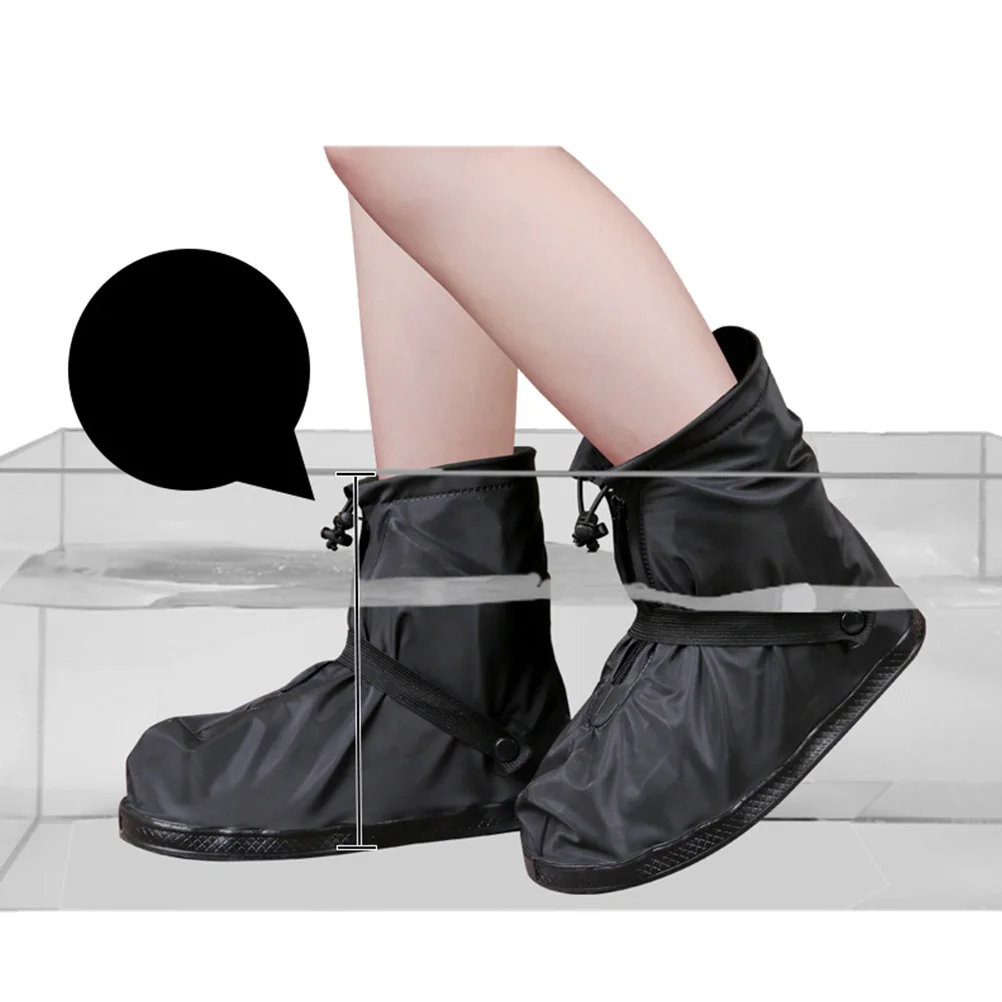 Wear Resisstance Shoe Cover Outdoor Anti-skid Overshoes Snap Strap Black PVC Case Men and Women