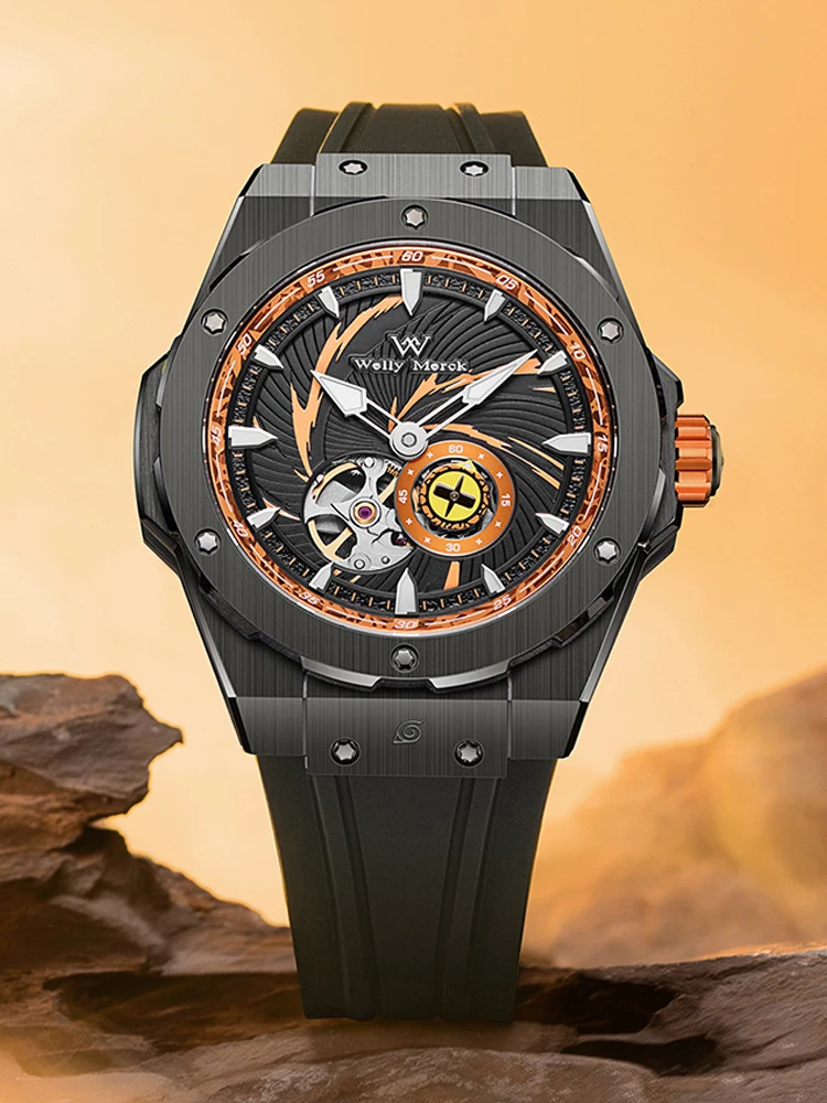 ساعة WM ساعات ميكانيكية أوتوماتيكية للرجال من الفولاذ المقاوم للصدأ مقاومة للماء إصدار محدود من سلسلة ساعات ناروتو سيري ويلي ميرك