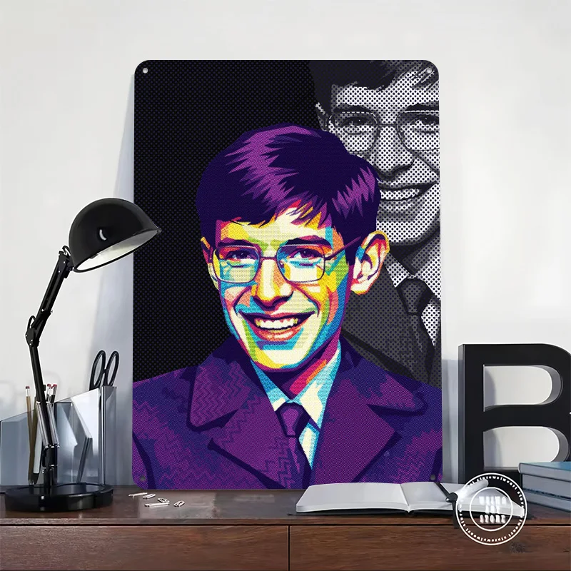 Stephen Hawking Pop Art Portrait Metal Poster Perfect Gift for Fans Lovers Personalized Wall Art Metal Sign for Home Decor Items