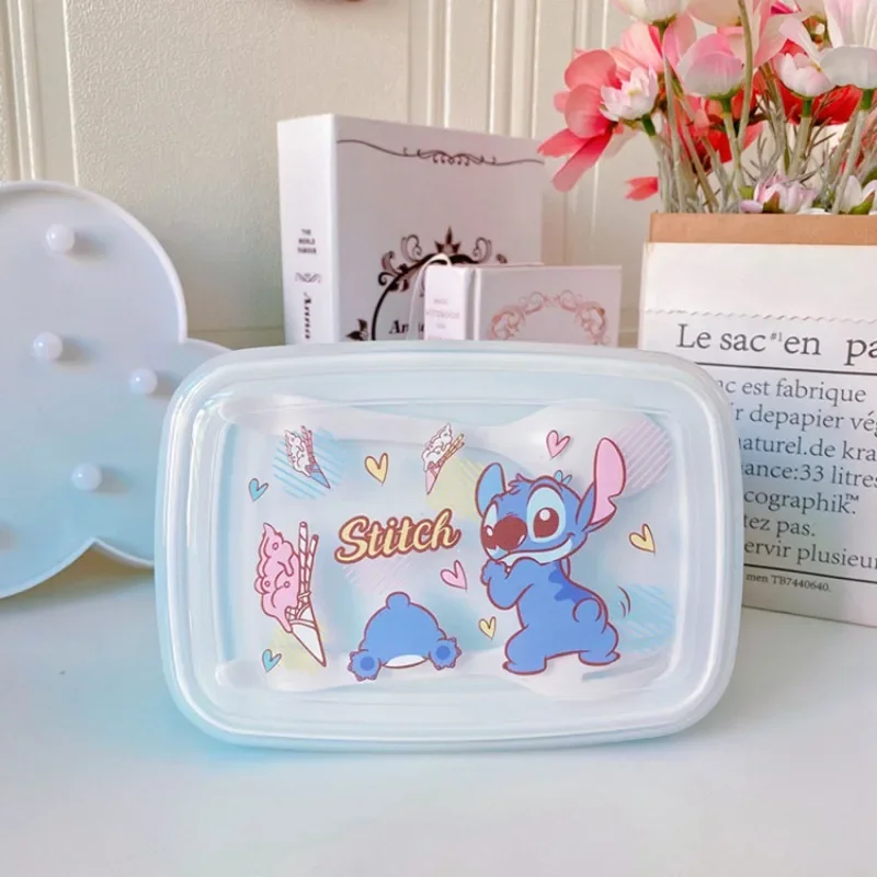 Stitch Lunch Box Kids Food Container Microwave Oven Heating School Portable Bento Box Cartoon Plastic Tableware Picnic Supplies