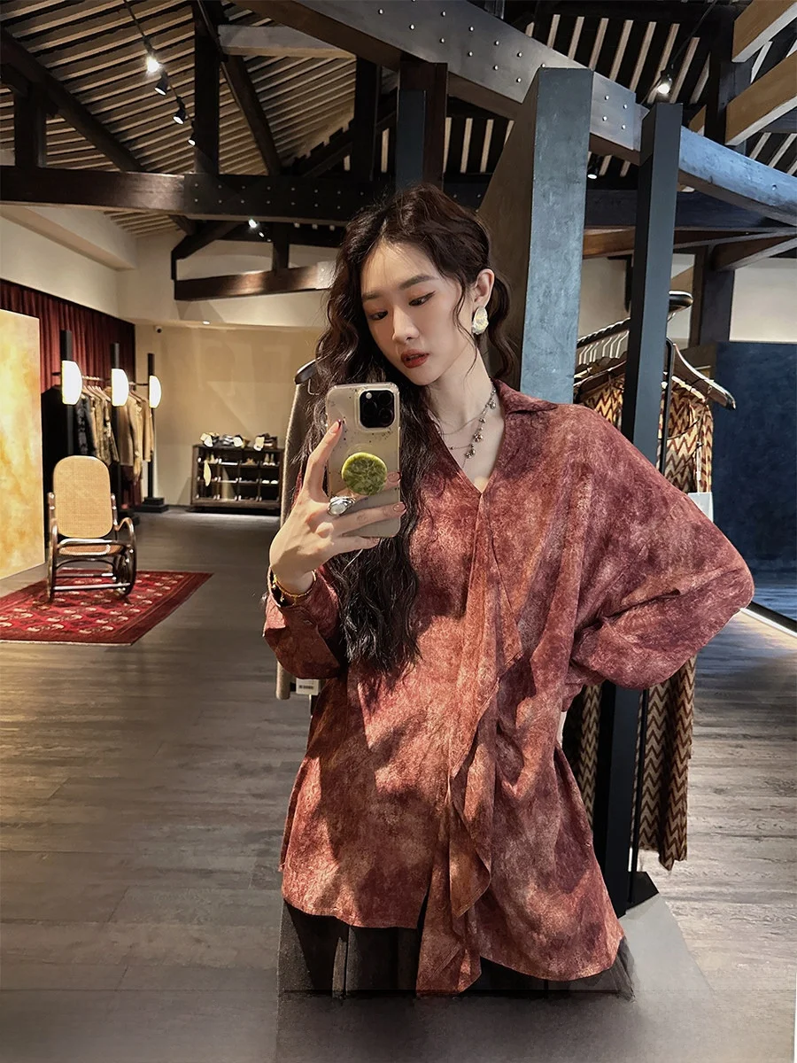 

Sangji Bla Flower Fumian Ultra Fire Wabi-Sabi Sle Silk adient irt Luxury Sensation Loose Fit Casual Busin Women's ...