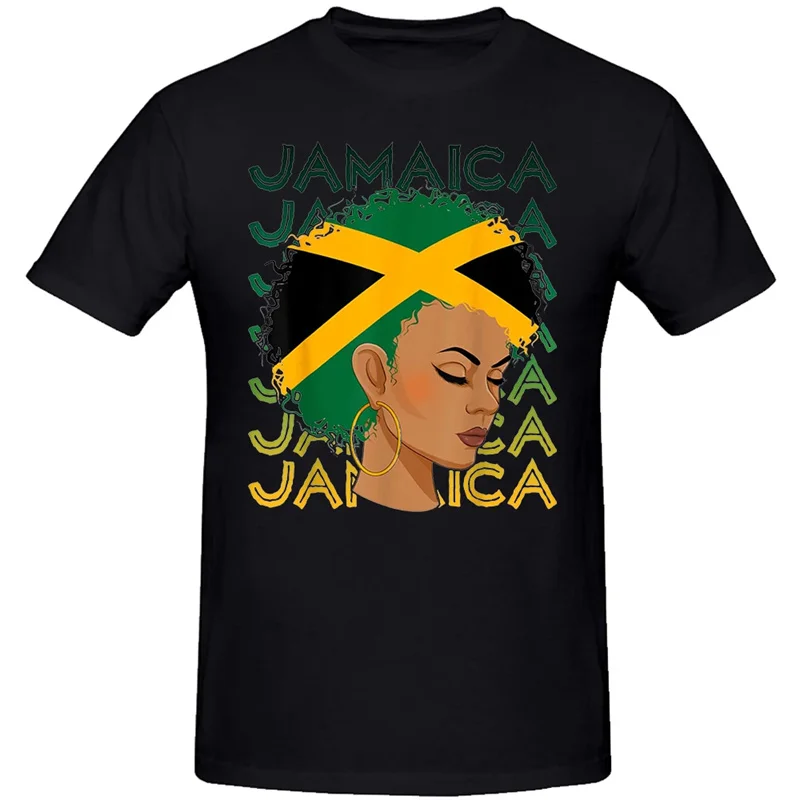 Black T-shirt with Jamaican-inspired Print Design, Featuring A Round Neck, Perfect for Summer.Summer Streetwear Graphic T Shirts