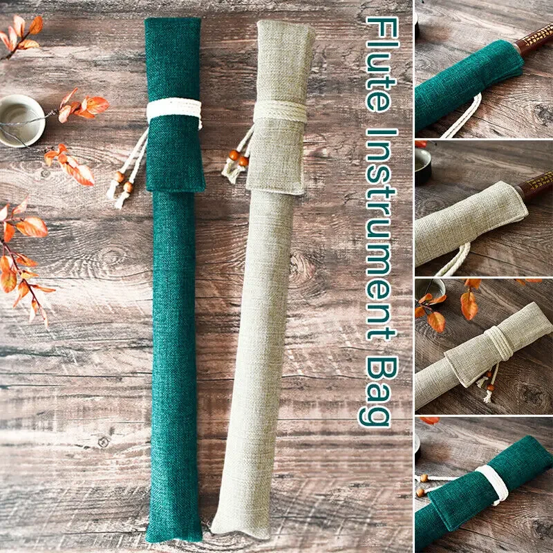 Bamboo Flute Protective Cover Shakuhachi Double Layer Portable Storage Bag Pouch Case Green Beige