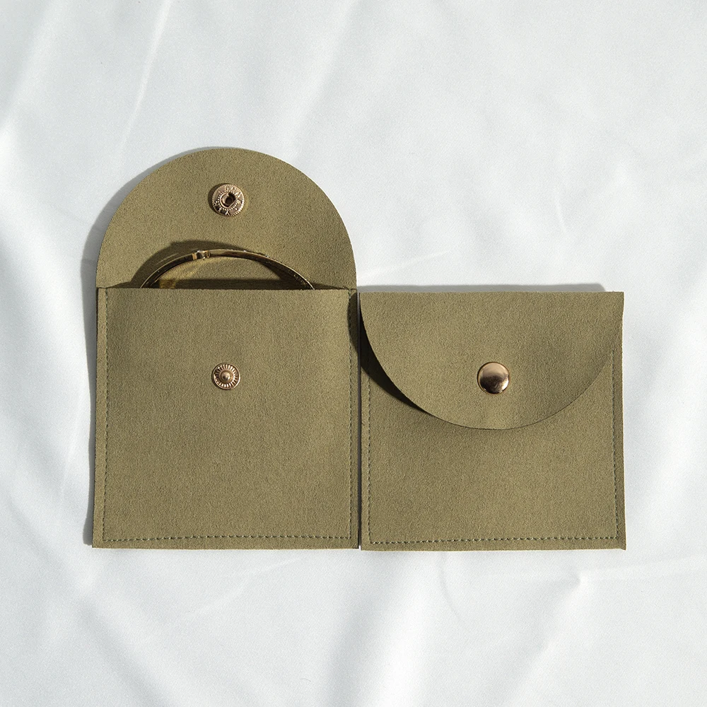 ダークグリーンのマイクロファイバースナップバッグ,ウェディングパーティー,誕生日,キャンディーギフト用の金色のボタン付き収納バッグ,5個/バッチ