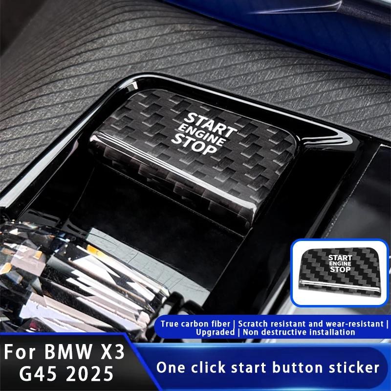 لسيارات BMW 5 7 Series i5 i7 G45 G60 G70 2023-2025 ألياف الكربون الحقيقية سيارة مفتاح واحد زر البداية ملصقات تزيين الملحقات الداخلية