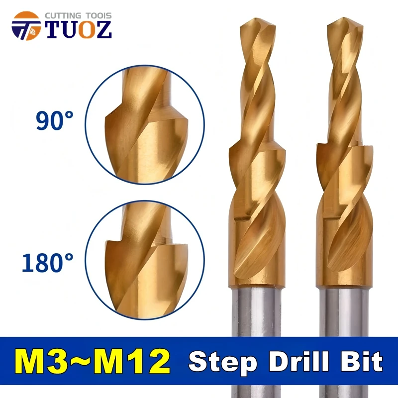 

TUOZ 90/180 Degree M35 Two Stage Step Drill Bit M3 M4 M5 M6 M8 M10 M12 HSS Cone Metalworking Tool