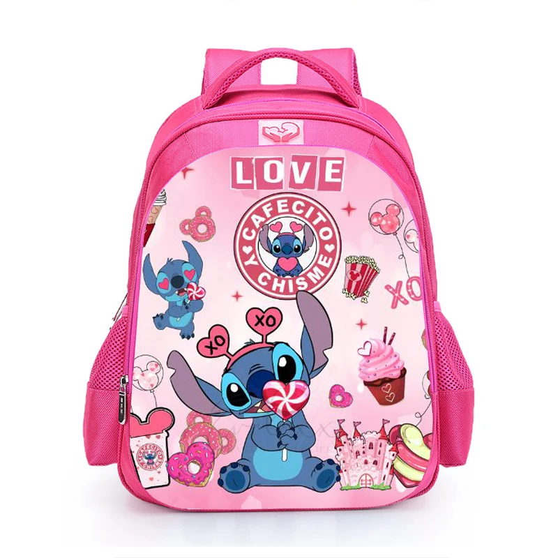 MINISO-Bolsa de escola rosa cartoon para estudantes, Lilo e Stitch, anime, kawaii, bolsa de escola primária para meninos e meninas