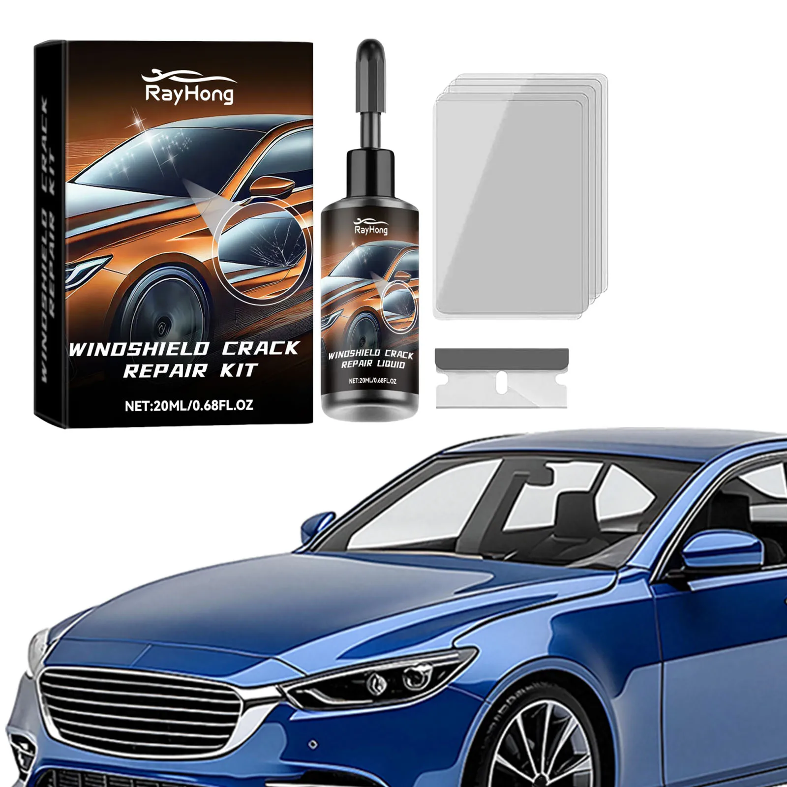 Car Windshield Crack Repair Kit Long-Lasting Quick-Glass Repair Liquid Waterproof for Windshields Mirrors and All Crack Types