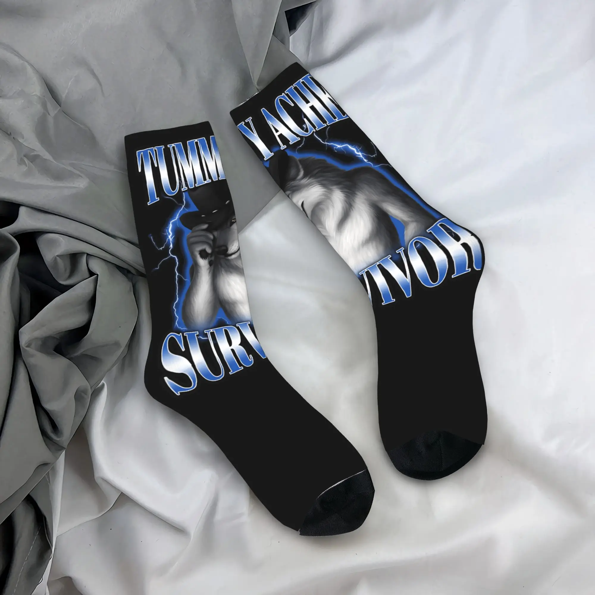 

Tummy Ache Survivor Fun Alpha Wolf Meme Brainrot Cringe Socks Autumn Stockings Unisex Men Warm Soft Socks Cycling Non-Slip Socks