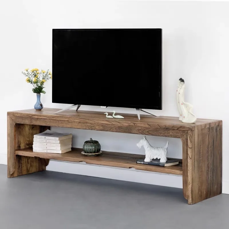 Solid wood old door panel TV log two-layer small bookshelf long bedroom film and television long cabinet