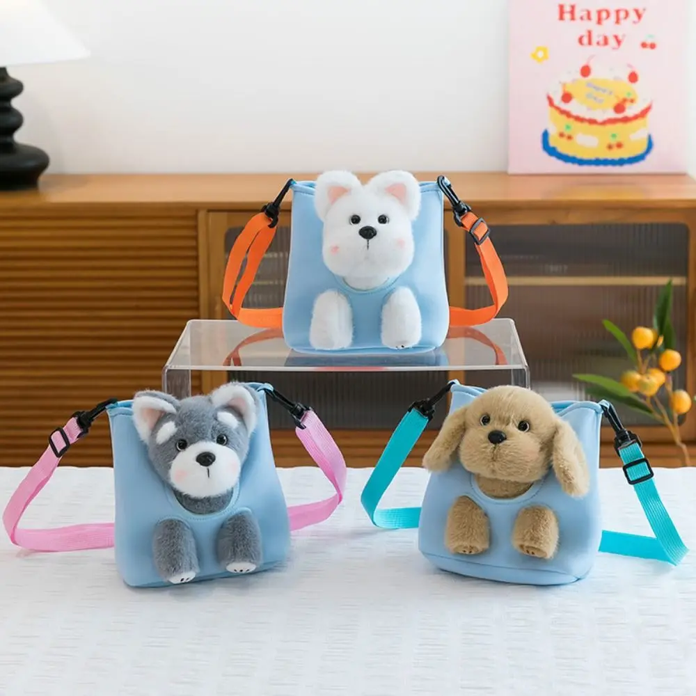 Zaino per cani Westie in cotone PP Borsa a tracolla per collezione Borsa in pelliccia per bambola di peluche Zaino per cani da corsa imbottito soffice e portatile