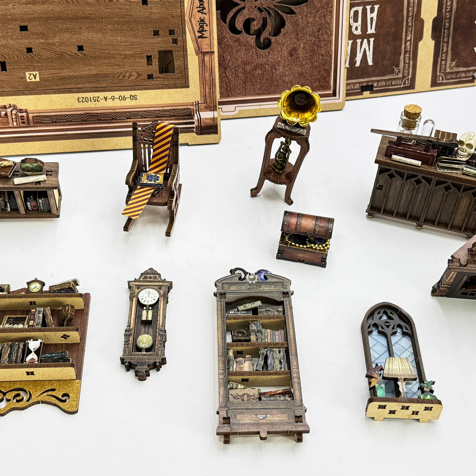 Zestaw DIY OUZEY Magic Booknook, magiczny wkład do regału z oświetleniem, drewniany model domku 3D dla dorosłych