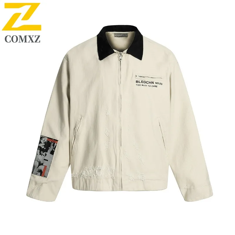 

COMXZ Men Windbreaker Jacket Workwear Style Walking High Quality Travel Coat Fishing Comfortable Durable American Retro Jackets