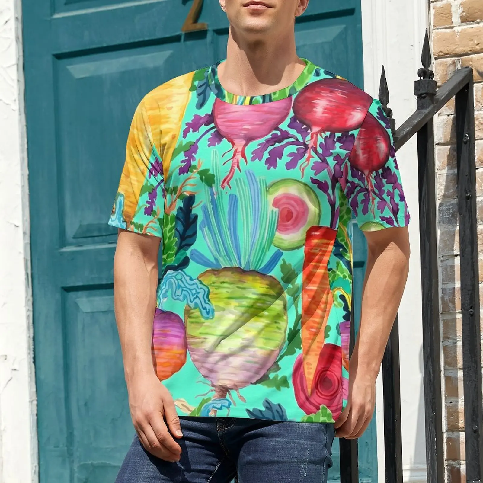 Man Colorful Radishes T-Shirt Carrots Print Vintage T Shirts Short Sleeve Custom Tops Wholesale Summer Y2K Fun Oversize Top Tees