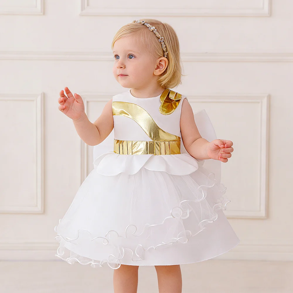 2026 Summer New Baby Princess Dress Mesh Girls Sweet Dress Sleeveless Children Hook Flower Wedding Dress