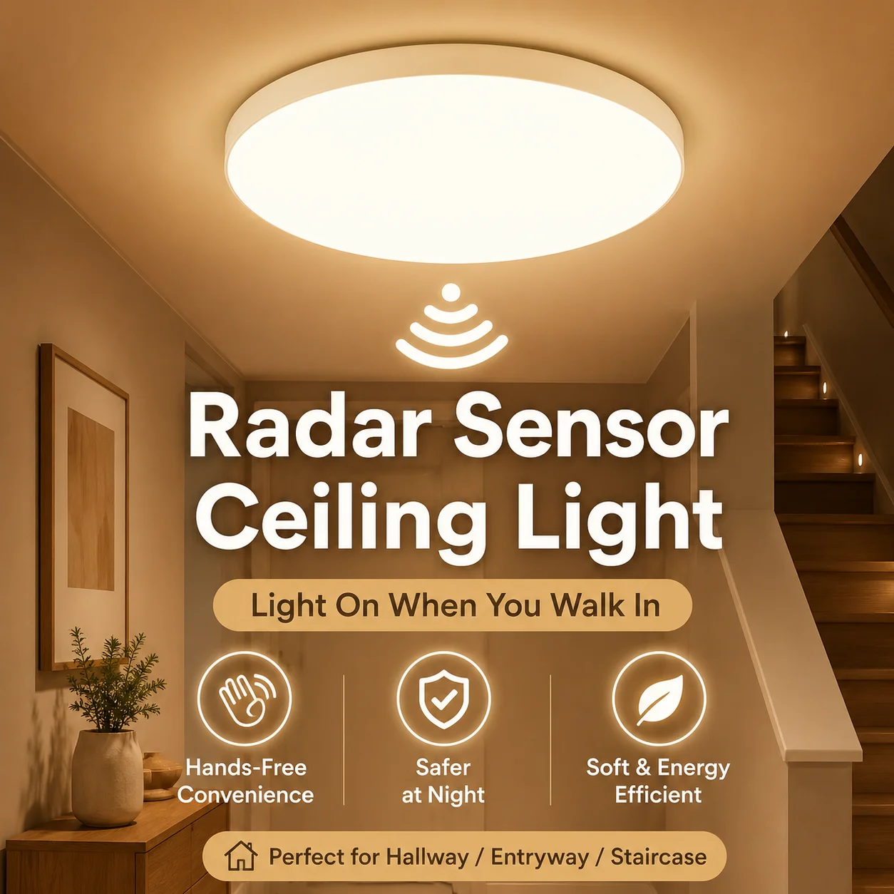 LED Ceiling Light with Motion Sensor Human Sensing Light Staircase Garage Corridor Hallways Aisle Indoor Lighting Fixtures
