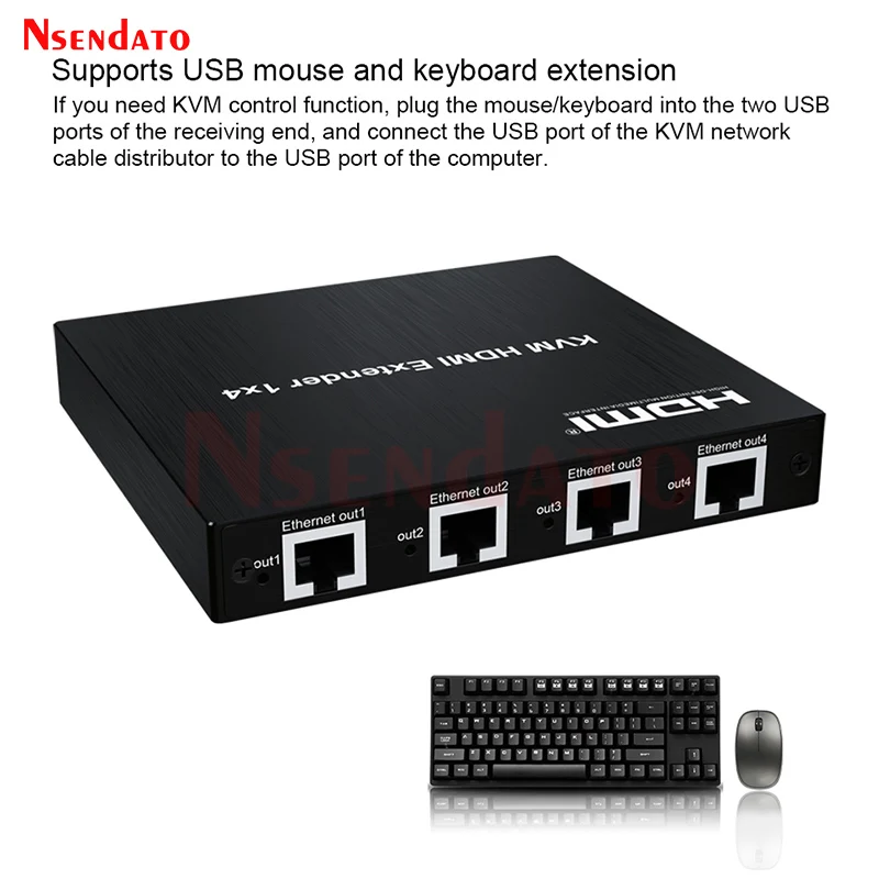 1x4 HDMI KVM موسع الفاصل عبر إيثرنت CAT5e/6 200M 1 في 4 خارج 1080P KVM HDMI USB الفاصل موسع مع TCP/IP للكمبيوتر التلفزيون