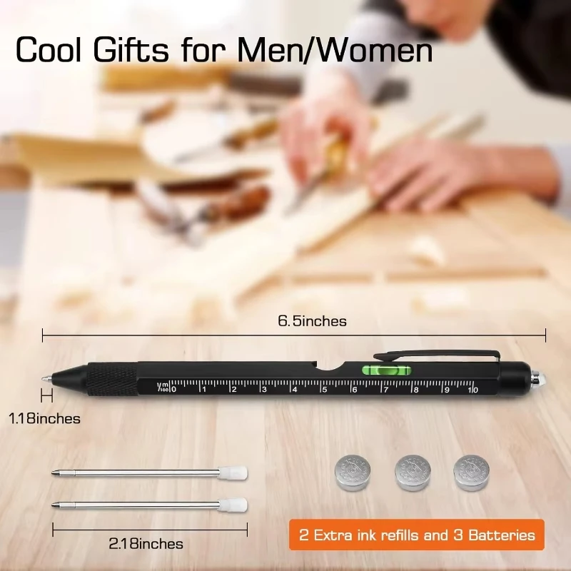 Multitool Ballpoint Pen Ruler Led Light Screwdriver Stylus All in 1 Tool With Bottle Opener Versatile Applications Portable
