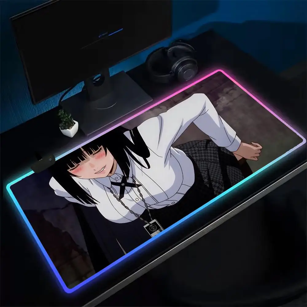 Super K-Kakegurui Mouse Pad Anime Gaming Mouse Pad LED Table Pads Backlit Rubber Desktop XXL Mousepad RGB Desk Mats