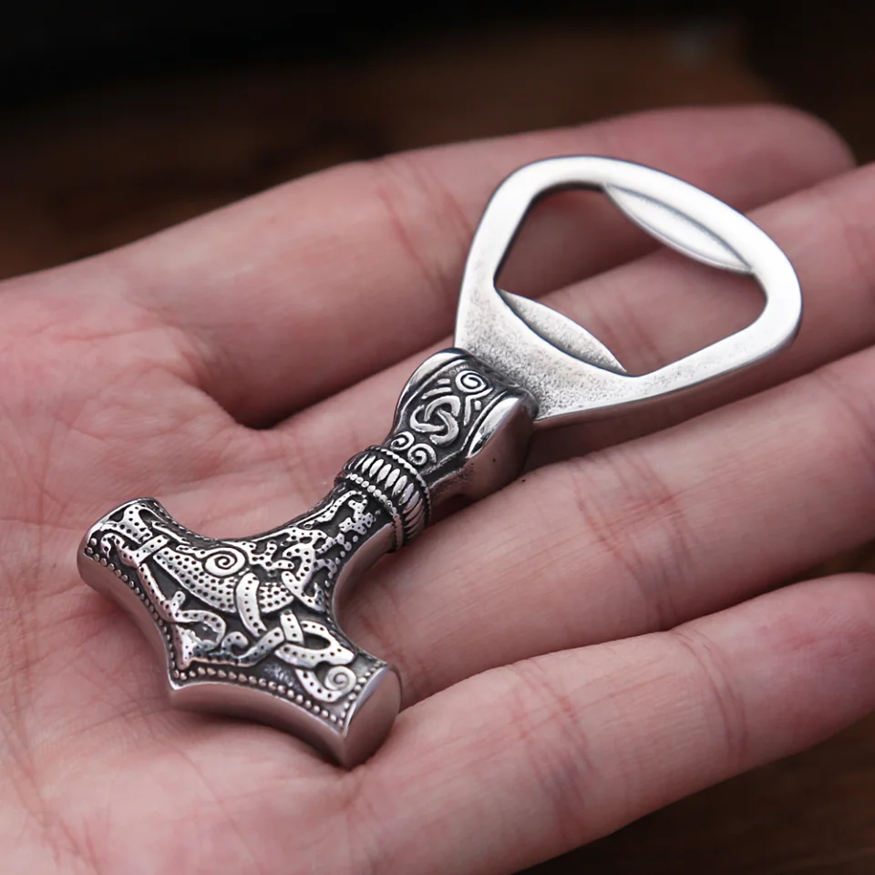 Vintage 316L Stainless Steel Thor's Hammer Bottle Opener Punk Scandinavian Corkscrew Viking Fashion Tool Gifts Dropshipping