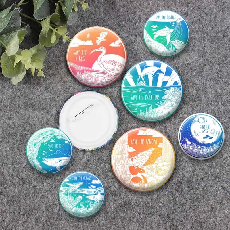 Creative Save The Animal Soft Button Pins Handmade Round Badge on Backpack Clothes Accessory Jewelry Brooch Ornament Friend Gift