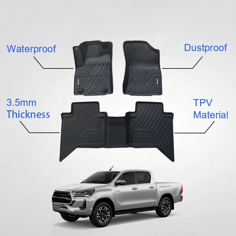 High Quality Luxury 3D 5D Waterproof Anti-slip Rubber Deep Dish Car Floor Mats For Hilux