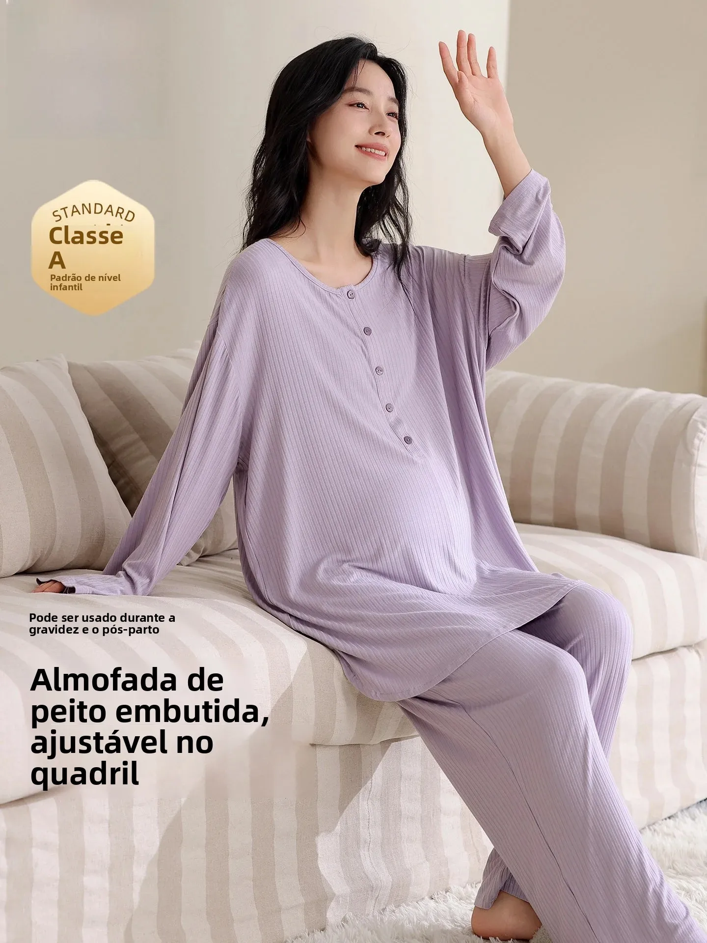 maternity-sleepwear-women's-long-sleeve-modal-home-clothes-set-with-chest-pad-postpartum-nursing-spring-autumn-pure-color