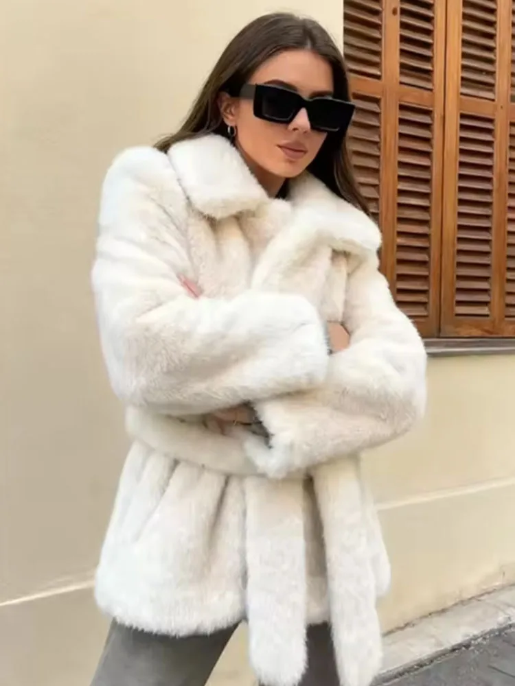 

Женские утепленные пальто из искусственного меха на осень-зиму, теплые пальто с отложным воротником и длинными рукавами, шикарные новые свободные куртки с поясом, уличные топы