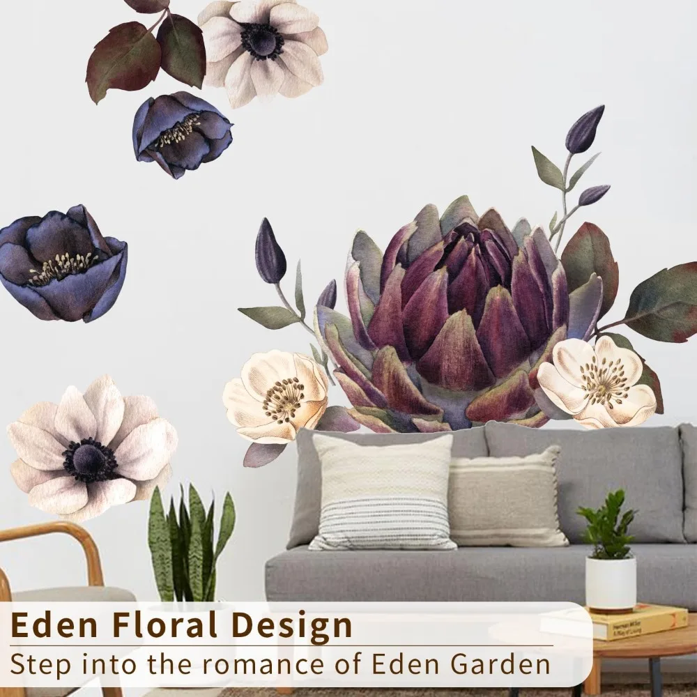 ملصقات حائط على شكل زهرة الفاوانيا، ملصقات وردية ذاتية اللصق لديكور غرفة المعيشة وغرفة النوم، ورق حائط أنيق مزين بالزهور