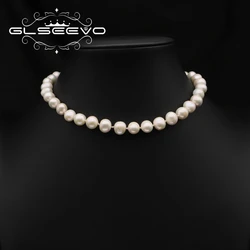 GLSEEVO 100% Natural White Rotundity Pearls Women's Necklace Charm Romantic Luxury High Quality Jewelry Party Wedding Jewelry