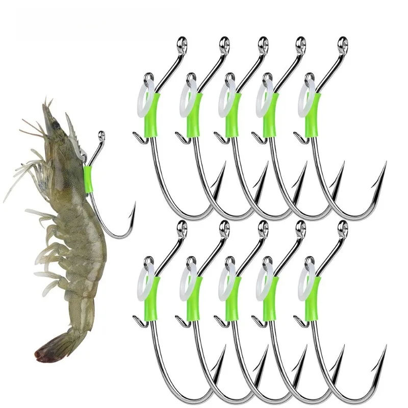 10 piezas de anzuelos luminosos con resorte para camarones, anzuelos de acero inoxidable para camarones vivos, anzuelos de pesca con cebo vivo para agua salada, Shrimp Walker