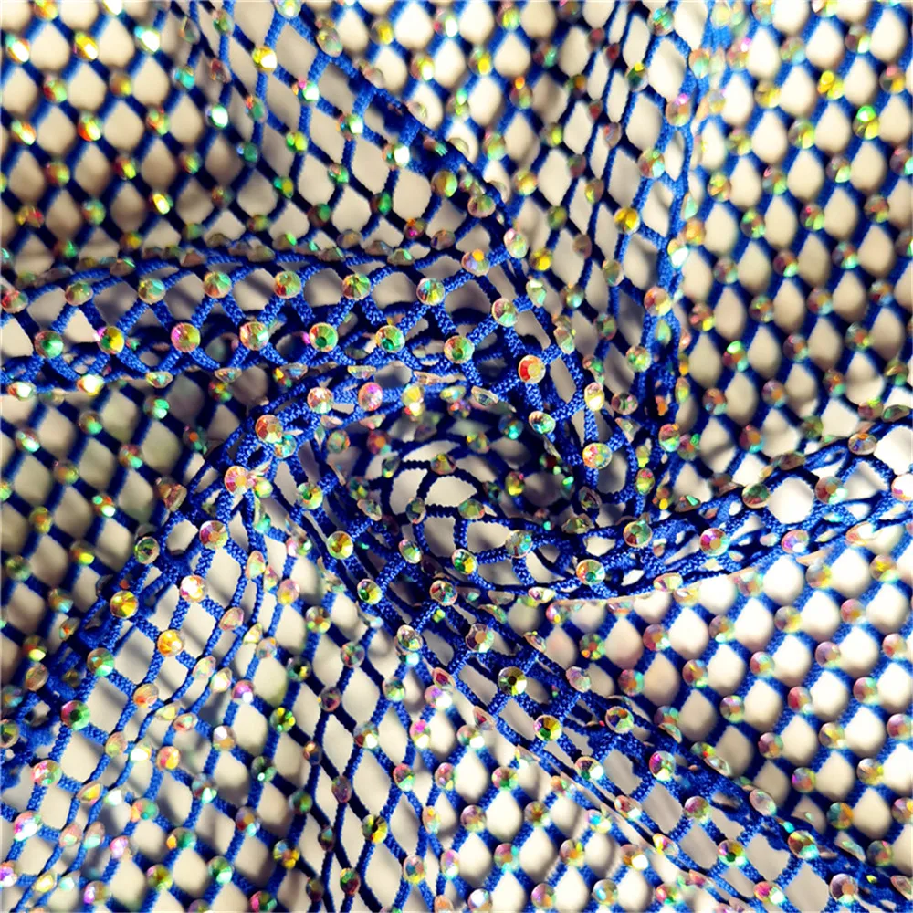 1 Yards SS10 Crystal Rhinestone Mesh Royal Blue Fabric Sewing Trim Strass DIY Ribbon Applique Decoration