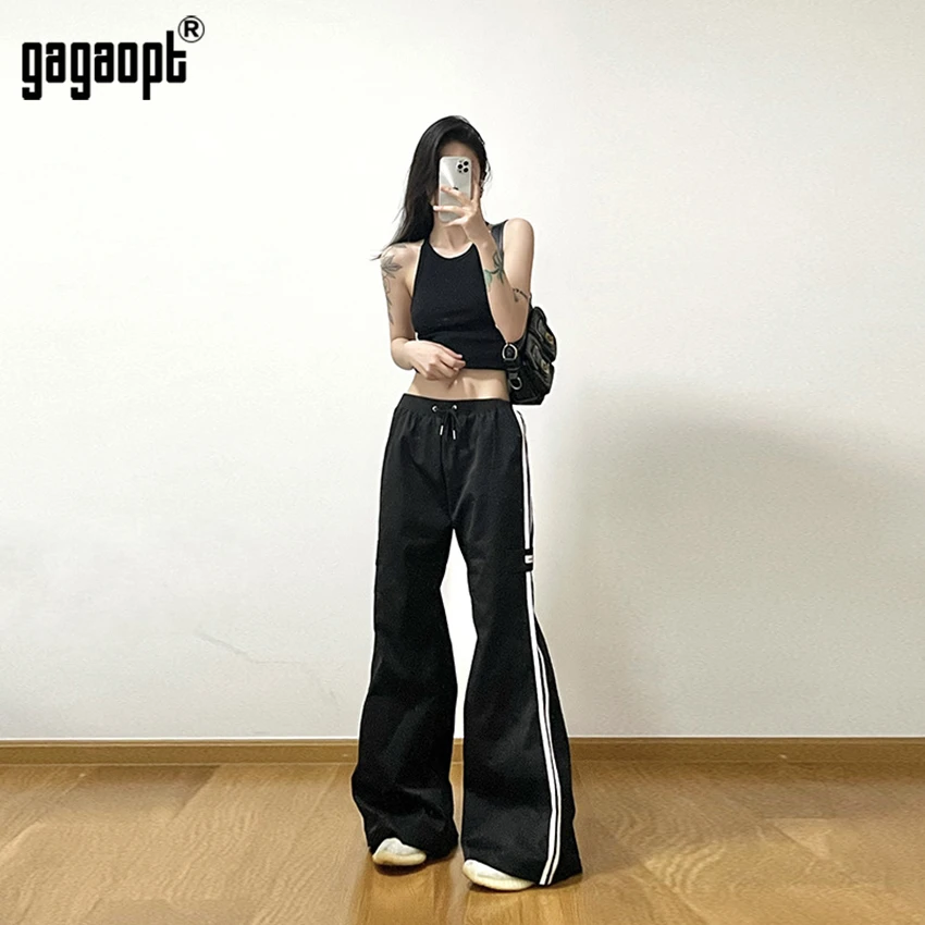 Gagaopt Women Casual Joggers Pants Fashion Streetwear Sports Wide Leg Pants Hip Hop Y2k Sweatpants High Waist Baggy Trousers