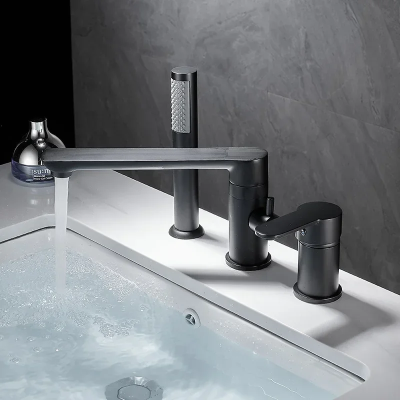 3-Hole Bathtub Faucet in Gold/Black/Chrome Widespread Basin Mixer with Hand Shower Head Hot & Cold Control Bathroom Faucet