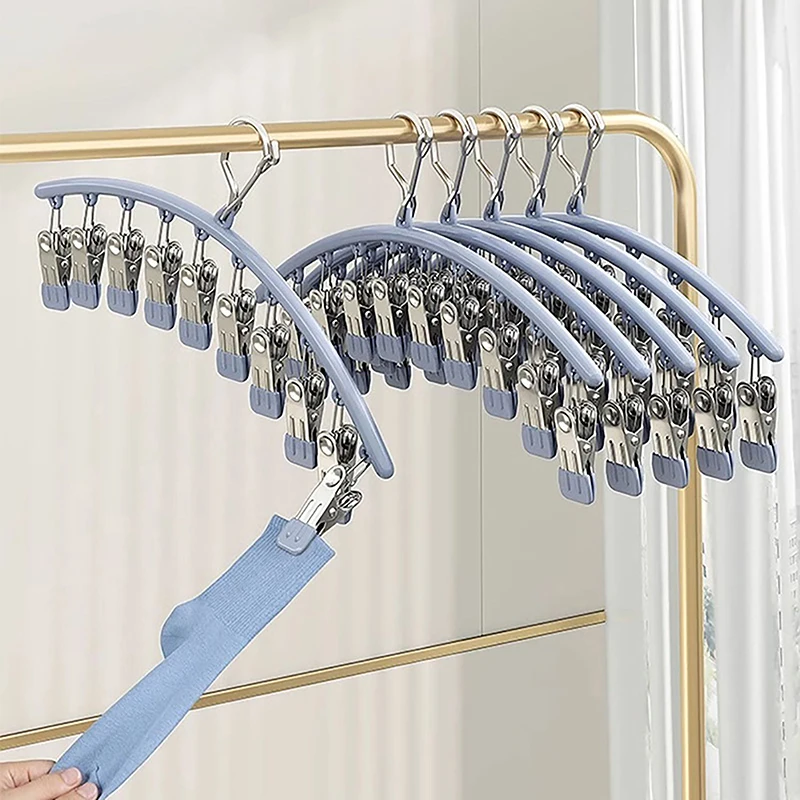 1PC Hanger Space Saving Curved Hanger For Yoga Pants And Leggings Closet Organizer With 10 Clips For Clothing Store Pants Hanger