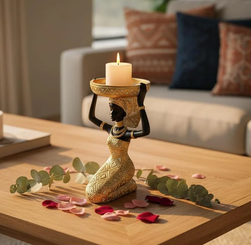 

Creative African Ethnic Figurine Resin Candle Holder Home Decor for Living Room Bar Cabinet Tabletop Decoration