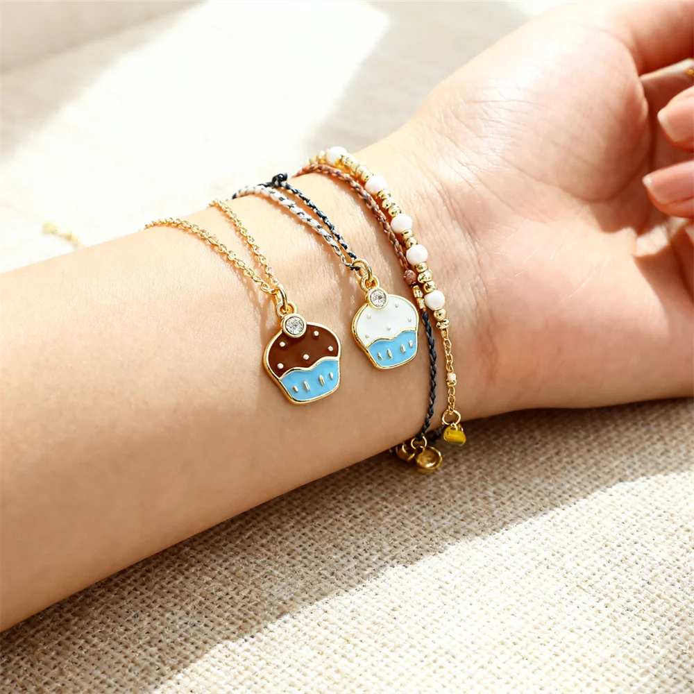 4 قطعة المعلقات النحاس الزركون المينا كب كيك سحر DIY بها بنفسك مجوهرات قلادة سوار ارتداء اليومي الإكسسوارات للرجال النساء #4