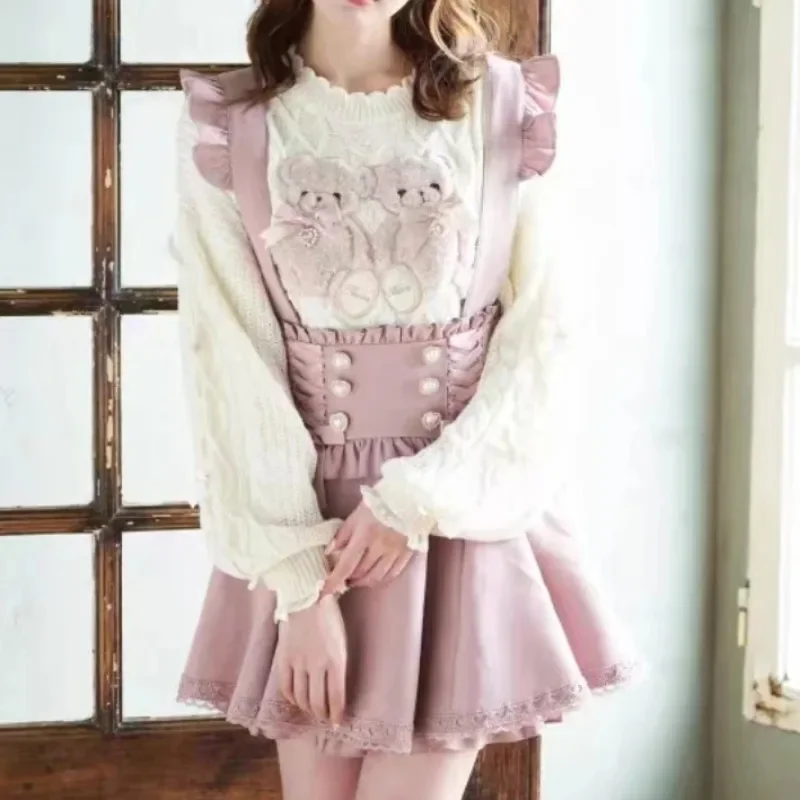 Dolce e carino pizzo a-line mini gonne donna gotico lolita nastro corto bretella gonna scozzese estate 2025 solido kawaii giapponese