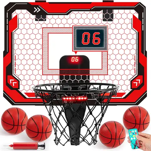 JOYFY Mini canestro da basket per interni illuminato sopra la porta canestro per bambini giocattoli regali di compleanno con tabellone segnapunti e 4 palline